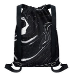 Black White Liquid Marble Print Drawstring Backpack