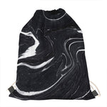 Black White Liquid Marble Print Drawstring Bag
