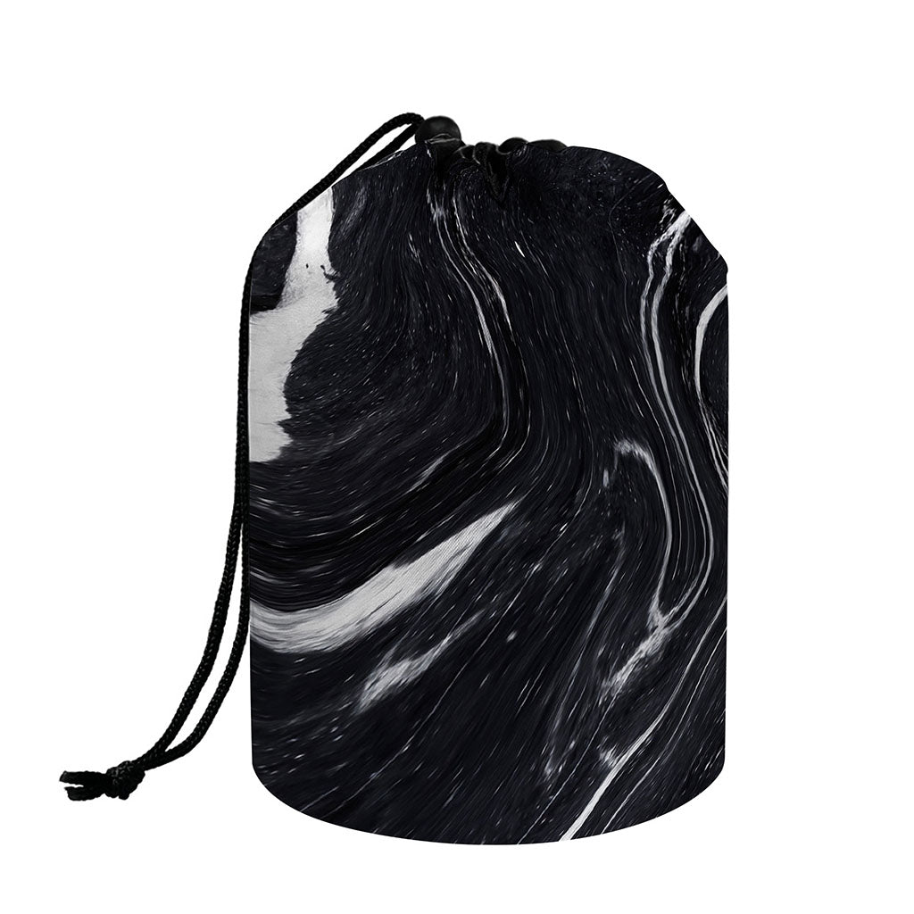 Black White Liquid Marble Print Drawstring Makeup Bag