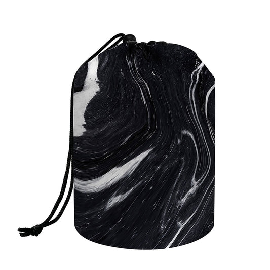 Black White Liquid Marble Print Drawstring Makeup Bag