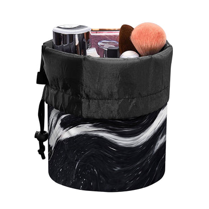 Black White Liquid Marble Print Drawstring Makeup Bag