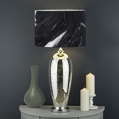 Black White Liquid Marble Print Drum Lamp Shade