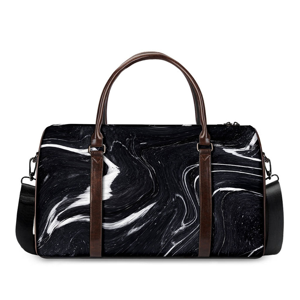 Black White Liquid Marble Print Duffle Bag