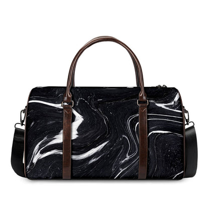 Black White Liquid Marble Print Duffle Bag