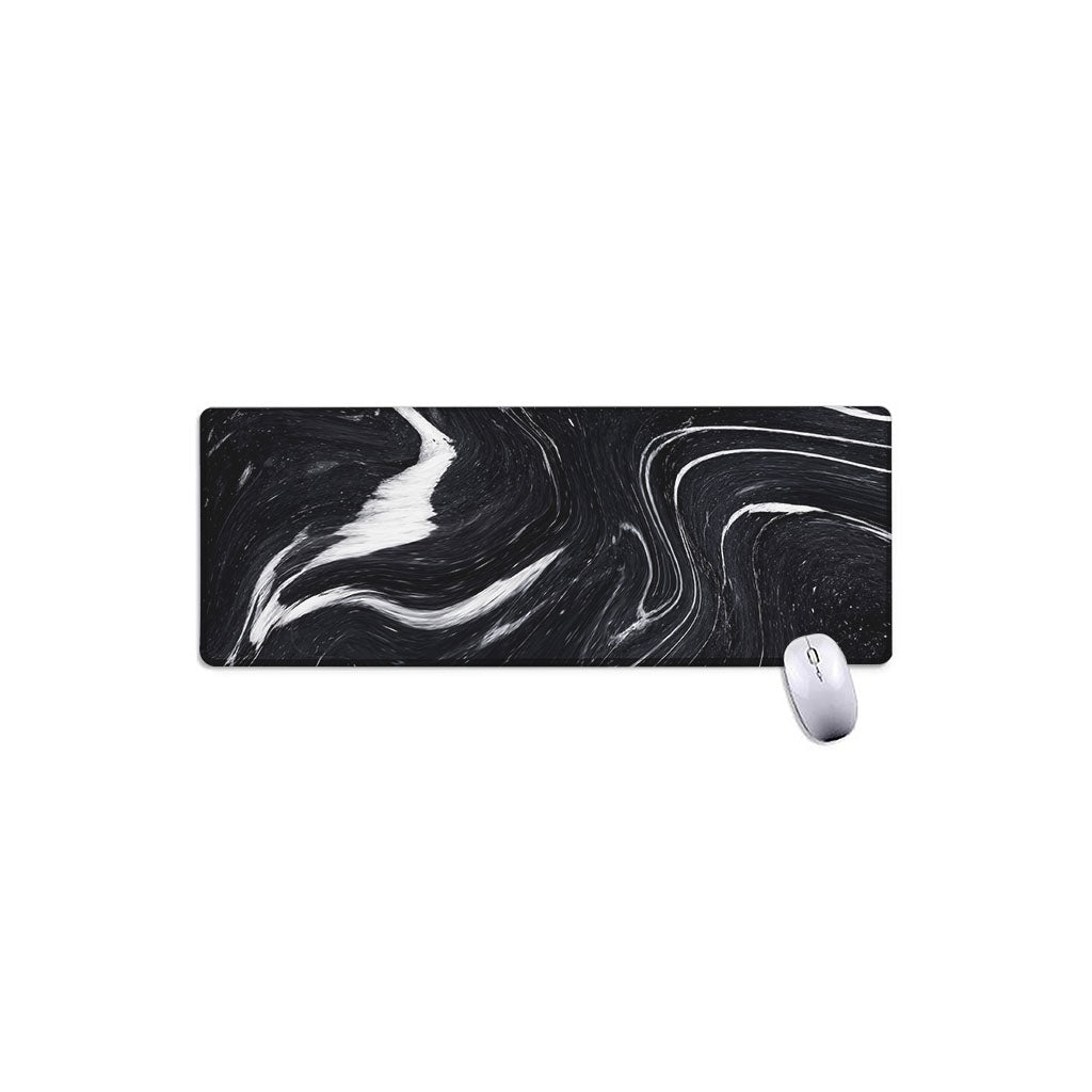 Black White Liquid Marble Print Extended Mouse Pad