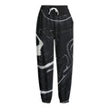Black White Liquid Marble Print Fleece Lined Knit Pants