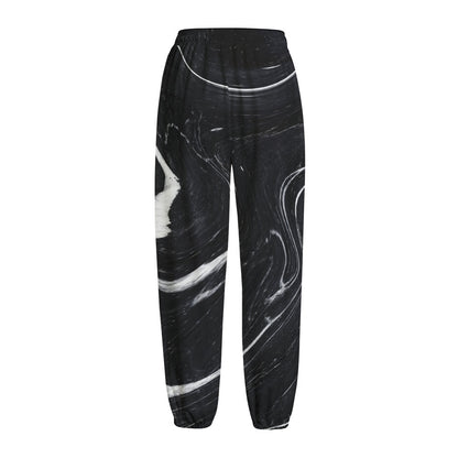 Black White Liquid Marble Print Fleece Lined Knit Pants