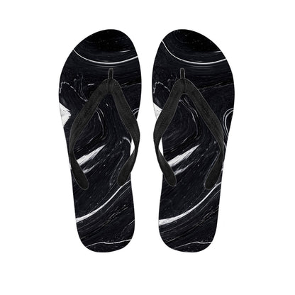 Black White Liquid Marble Print Flip Flops