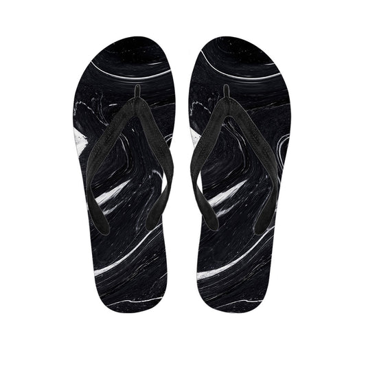 Black White Liquid Marble Print Flip Flops