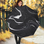 Black White Liquid Marble Print Foldable Umbrella