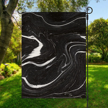 Black White Liquid Marble Print Garden Flag