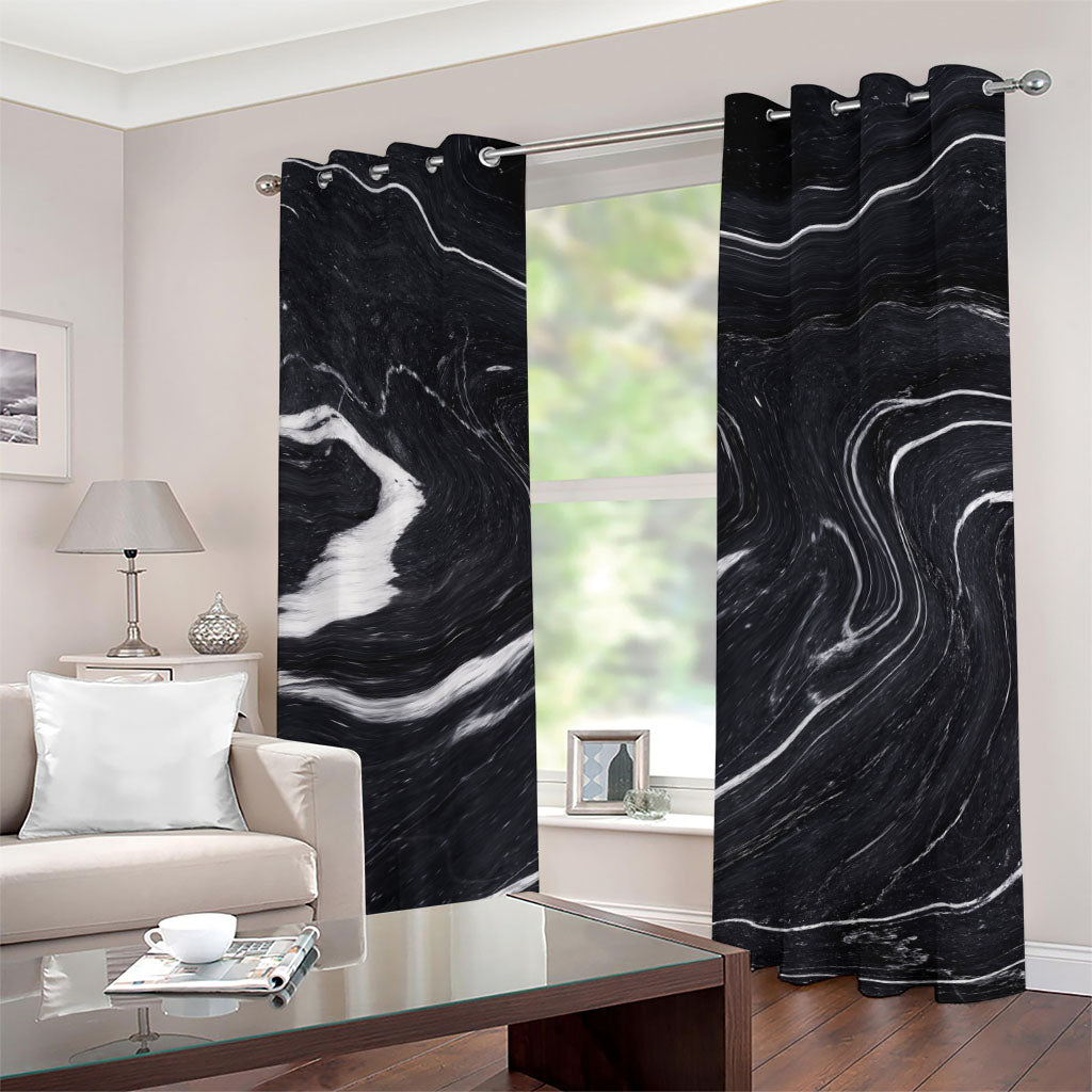Black White Liquid Marble Print Grommet Curtains