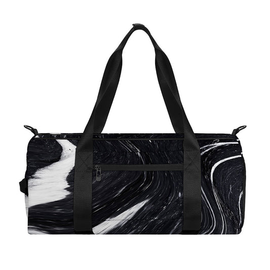 Black White Liquid Marble Print Gym Bag
