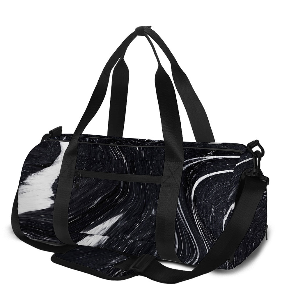 Black White Liquid Marble Print Gym Bag