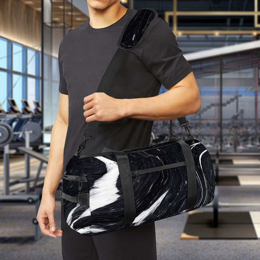Black White Liquid Marble Print Gym Bag