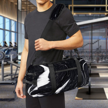 Black White Liquid Marble Print Gym Bag