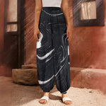 Black White Liquid Marble Print Harem Pants