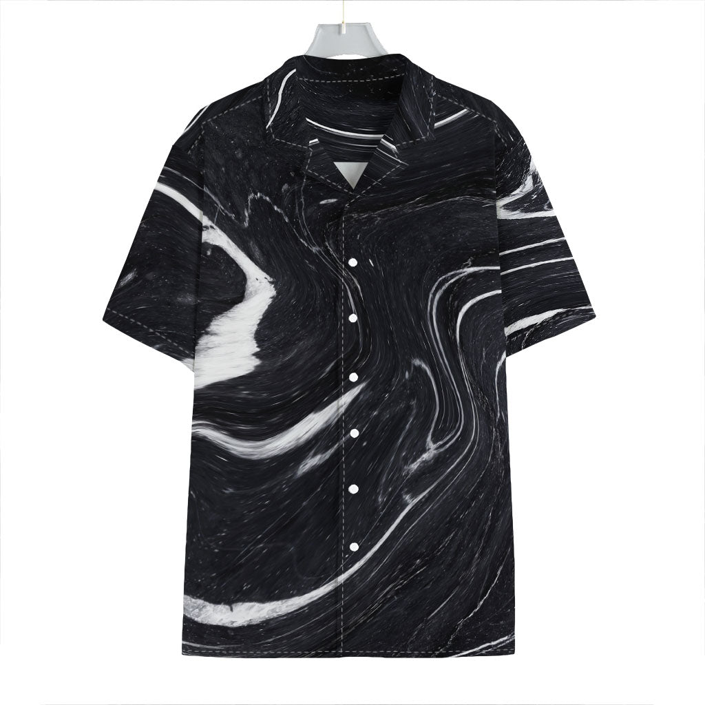 Black White Liquid Marble Print Hawaiian Shirt
