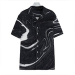 Black White Liquid Marble Print Hawaiian Shirt