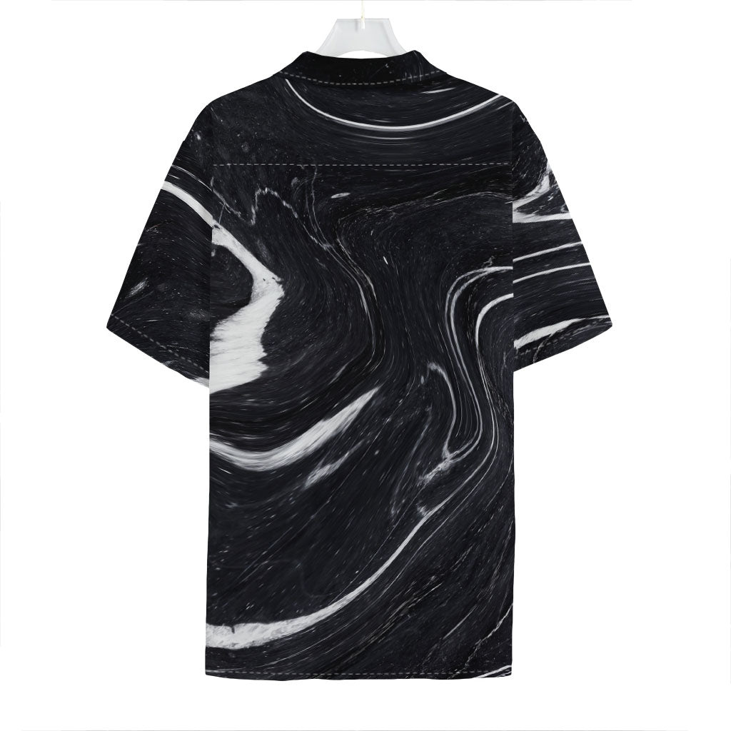 Black White Liquid Marble Print Hawaiian Shirt