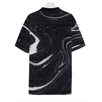 Black White Liquid Marble Print Hawaiian Shirt