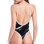 Black White Liquid Marble Print High Cut One Piece Swimsuit