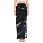 Black White Liquid Marble Print High Slit Maxi Skirt