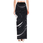Black White Liquid Marble Print High Slit Maxi Skirt