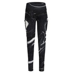 Black White Liquid Marble Print High-Waisted Pocket Leggings