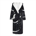 Black White Liquid Marble Print Hooded Bathrobe