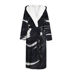 Black White Liquid Marble Print Hooded Bathrobe
