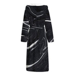 Black White Liquid Marble Print Hooded Bathrobe