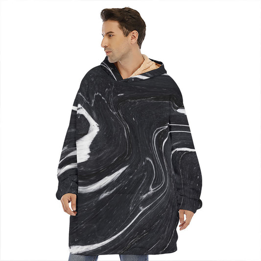 Black White Liquid Marble Print Hoodie Blanket