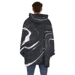 Black White Liquid Marble Print Hoodie Blanket