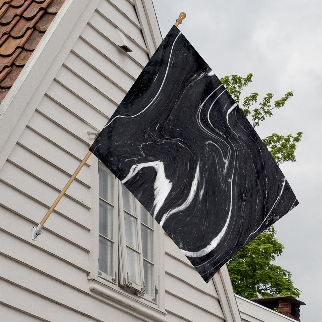 Black White Liquid Marble Print House Flag