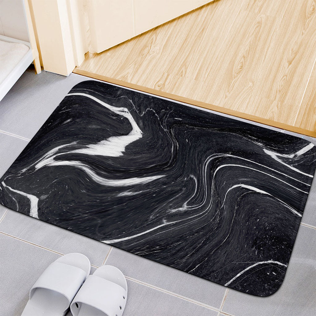 Black White Liquid Marble Print Indoor Door Mat