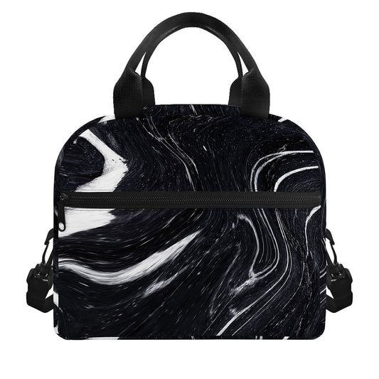 Black White Liquid Marble Print Insulated Lunch Bag