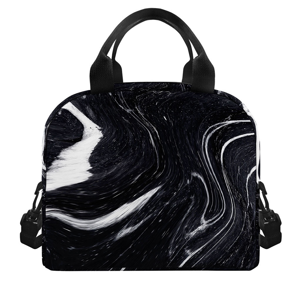 Black White Liquid Marble Print Insulated Lunch Bag