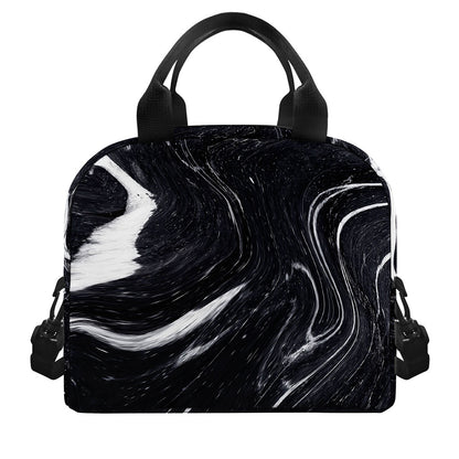 Black White Liquid Marble Print Insulated Lunch Bag