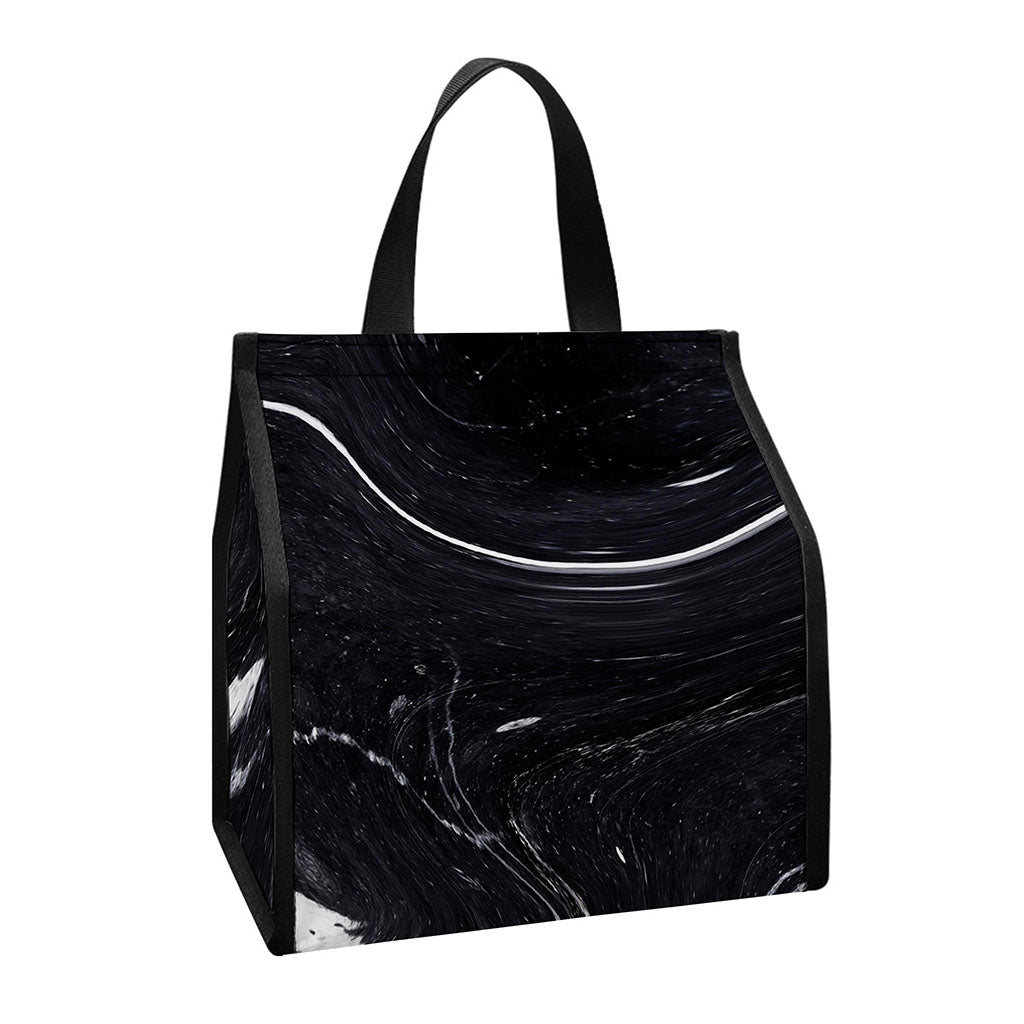 Black White Liquid Marble Print Insulated Lunch Tote