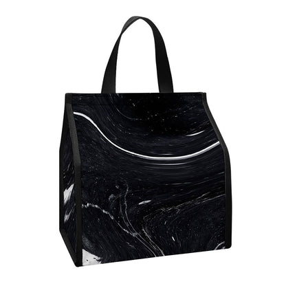 Black White Liquid Marble Print Insulated Lunch Tote