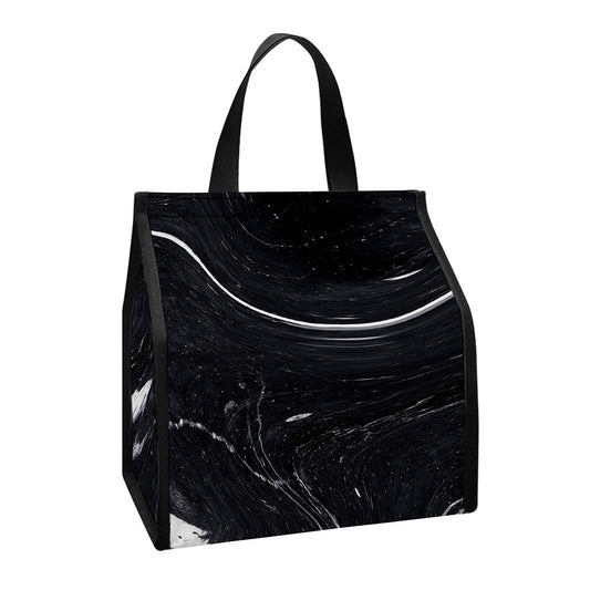 Black White Liquid Marble Print Insulated Lunch Tote