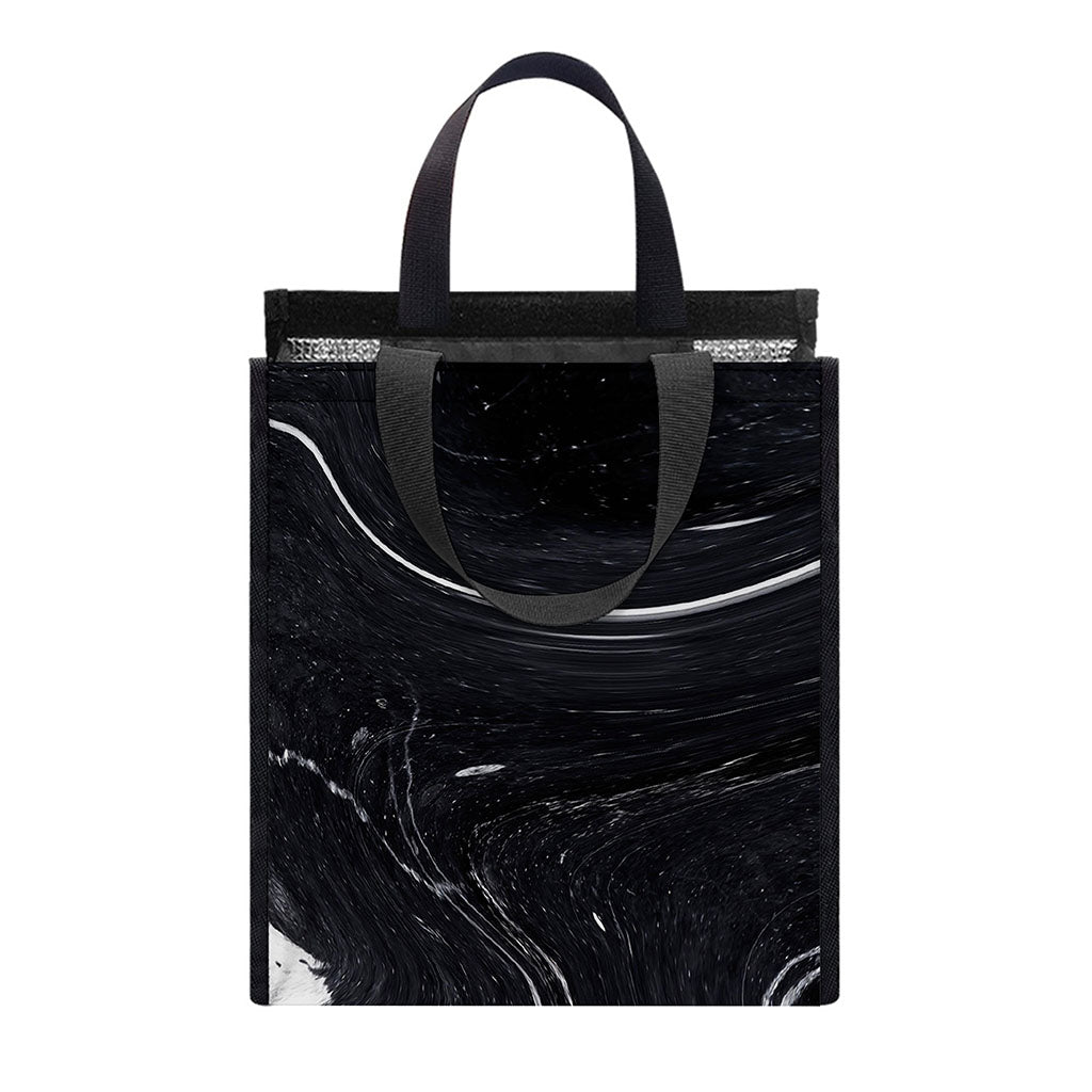 Black White Liquid Marble Print Insulated Lunch Tote