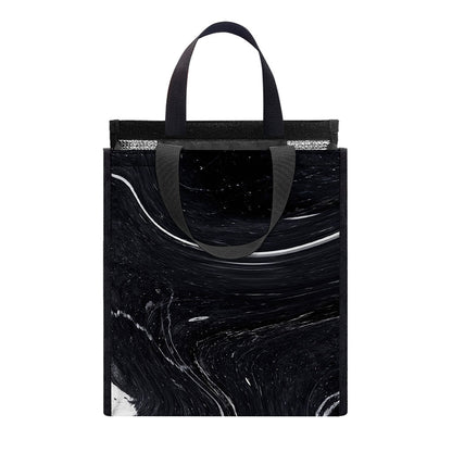 Black White Liquid Marble Print Insulated Lunch Tote
