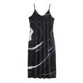 Black White Liquid Marble Print Jersey Midi Cami Dress