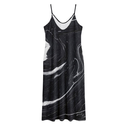 Black White Liquid Marble Print Jersey Midi Cami Dress