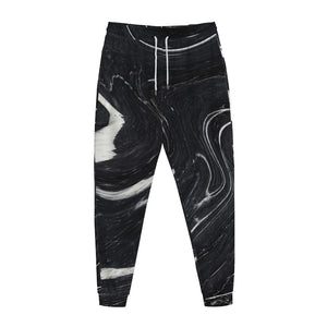 Black White Liquid Marble Print Jogger Pants