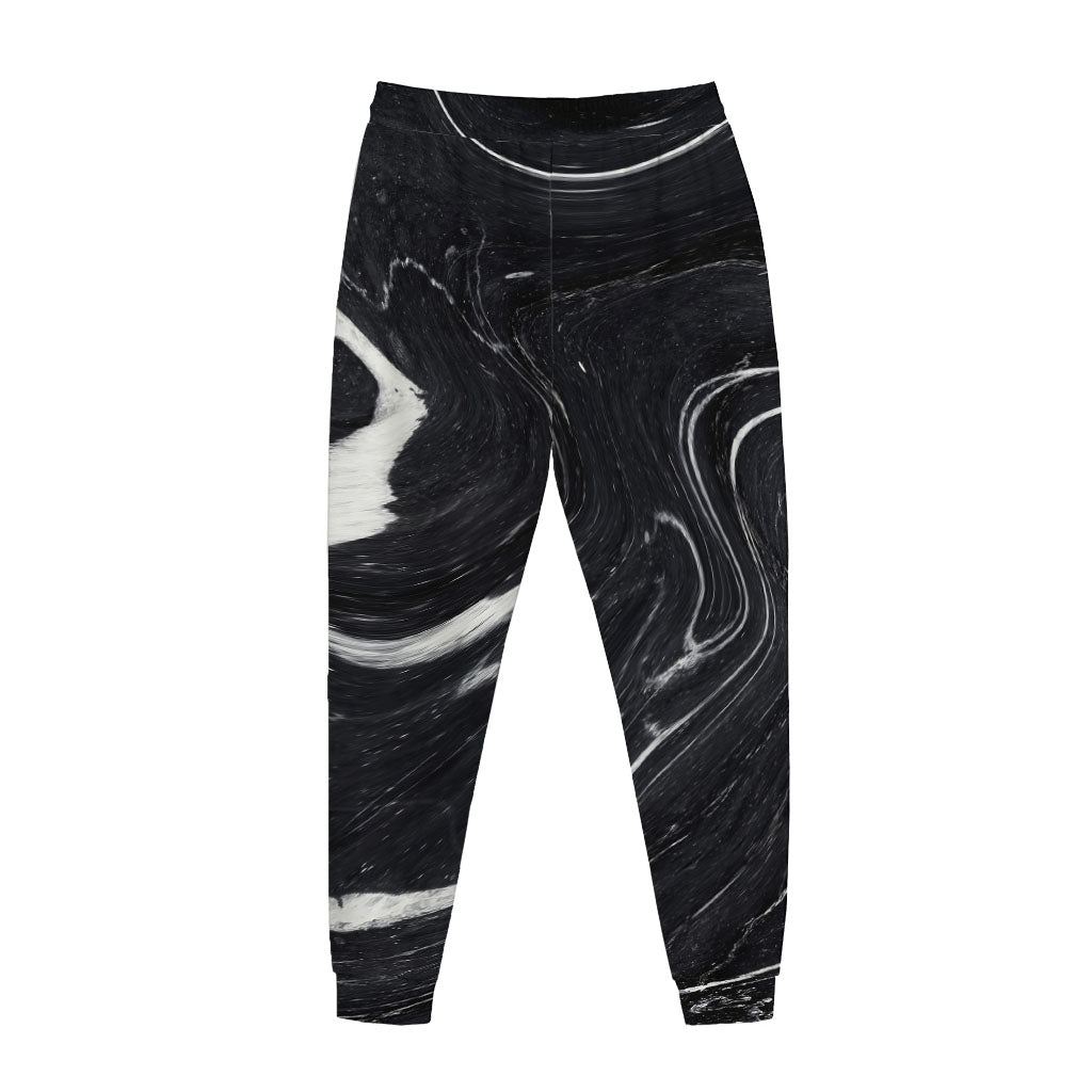 Black White Liquid Marble Print Jogger Pants