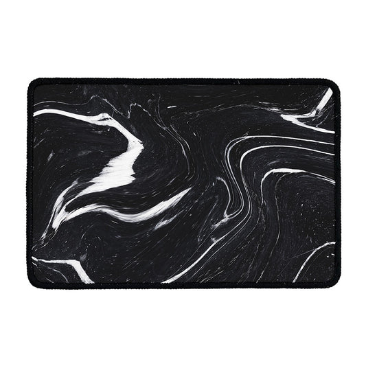 Black White Liquid Marble Print Kitchen Mat