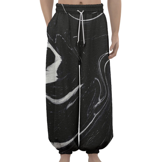 Black White Liquid Marble Print Lantern Pants